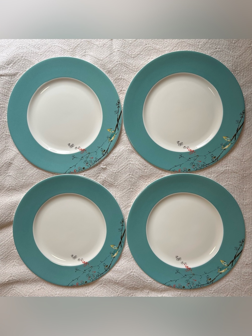 Lenox CHIRP Turquoise Simply Fine -- Set of 4 Dinner Plates 11"